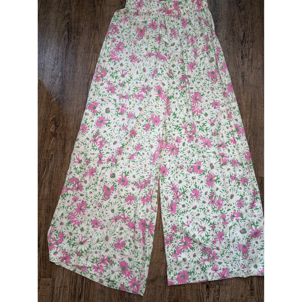 Chaser Floral Wide Leg Pants Medium Pink Green Daisy Print‎ Rayon CHA7130-GRS